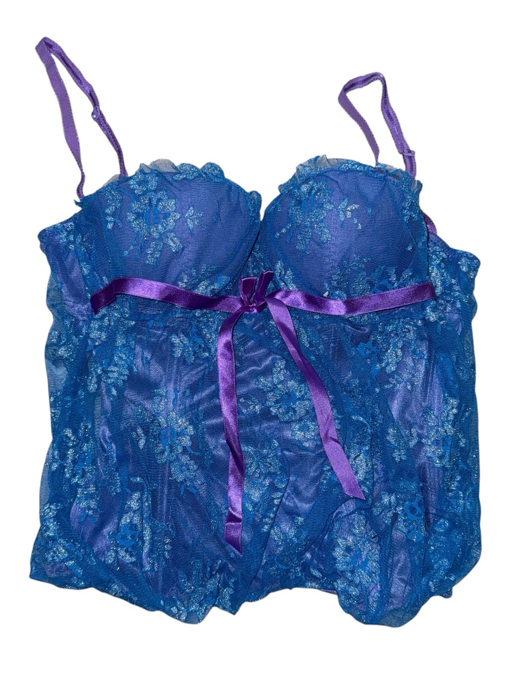 Victoria Secret Little Sexy Things Vintage Lace Satin Trim Blue Bustier Camisole